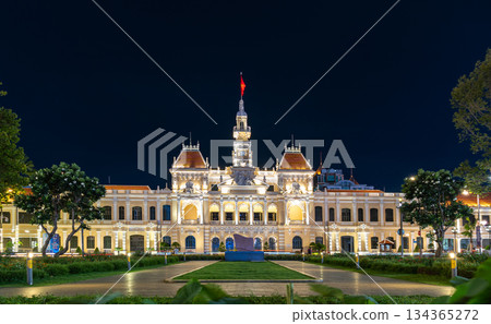 Ho Chi Minh City, Vietnam - June 23, 2025: Ho Chi Minh City Hall or Saigon City Hall or Committee Head office is a building in a French colonial style in Ho Chi Minh, Vietnam 134365272