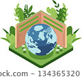 Isometric Earth Inside an Open Wallet with Plants 134365320