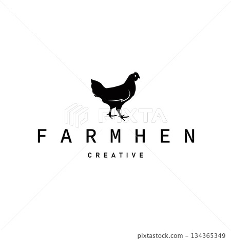 Chicken logo design for chicken farm with simple and minimalist black silhouette of livestock farmer, vector illustration template concept and poster 134365349