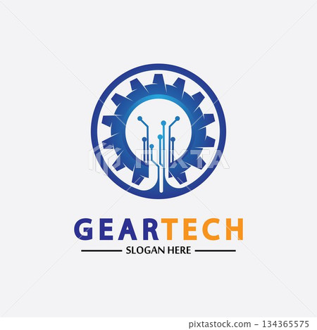Tech gear logo vector design template. Technology Logo Template Design Vector, Emblem, Design Concept, Creative Symbol, Icon 134365575