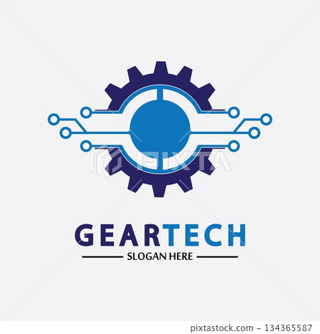 Tech gear logo vector design template. Technology Logo Template Design Vector, Emblem, Design Concept, Creative Symbol, Icon 134365587