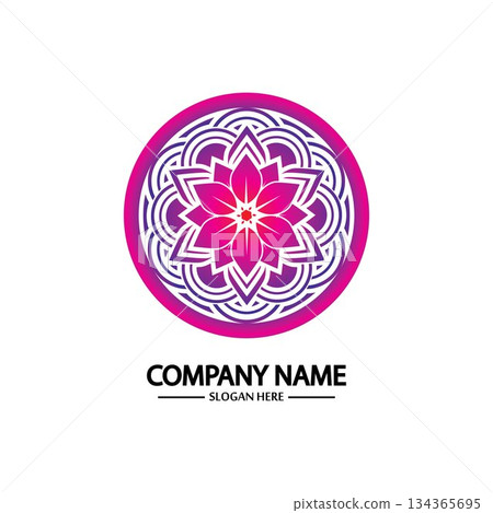 Flower logo. The circular logo. Logo of the flower. Stylized flower. Petals. Simple logo. The brand name  emblem  logo. Mandala. Logo boutique. Logotype for beauty. Logo for flower shop. 134365695