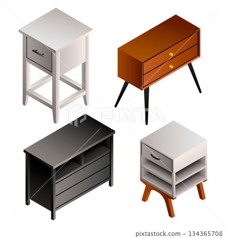 Nightstand icon set, isometric style 134365708