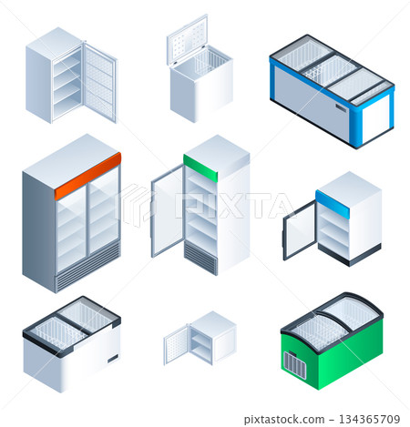 Freezer icon set, isometric style 134365709
