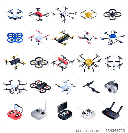 Drone icon set, isometric style 134365713