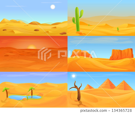 Desert banner set, cartoon style 134365728