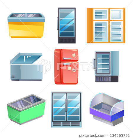 Freezer icons set, cartoon style 134365731