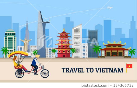 Travel to Vietnam concept banner, flat style 134365732