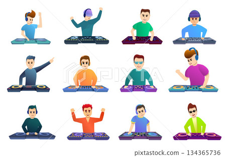Dj music icons set, cartoon style Dj music icons set, cartoon style 134365736
