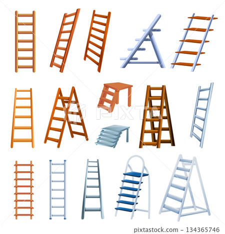 Ladder icons set, cartoon style Ladder icons set, cartoon style 134365746