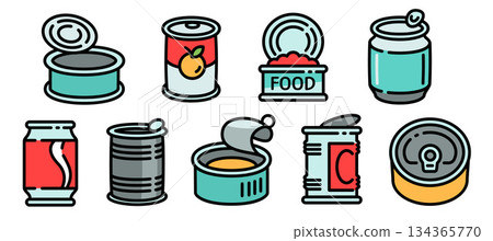 Tin can icons set, outline style 134365770