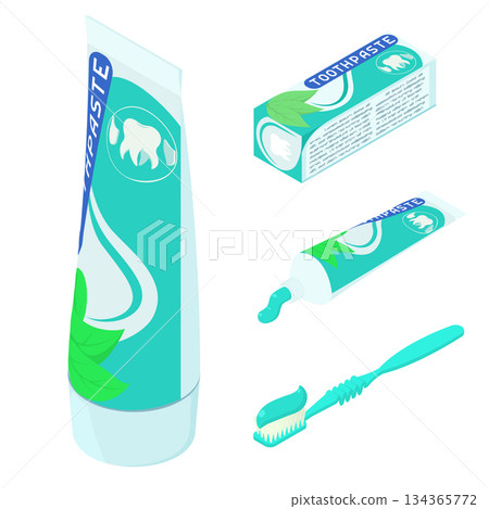 Toothpaste icons set, isometric style 134365772
