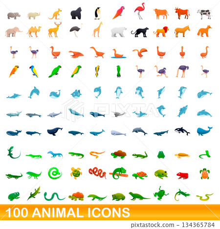 100 animal icons set, cartoon style 100 animal icons set, cartoon style 134365784