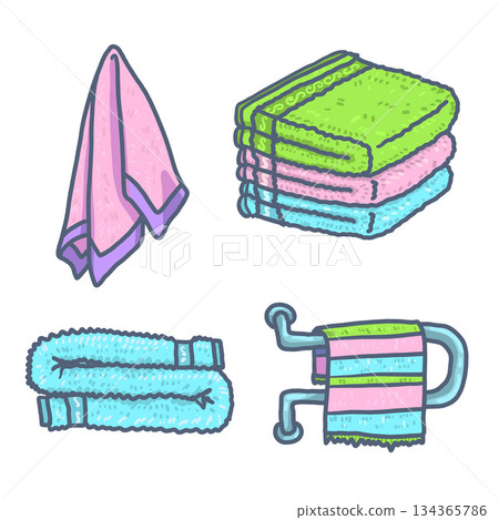 Towel icons set, hand drawn style Towel icons set, hand drawn style 134365786