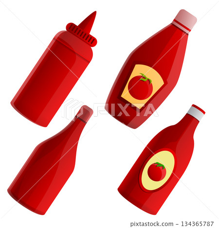 Ketchup icons set, cartoon style Ketchup icons set, cartoon style 134365787