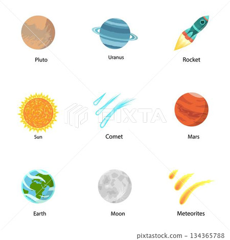 Galaxy planet icon set, flat style Galaxy planet icon set, flat style 134365788
