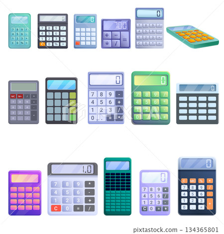 Calculator icons set, cartoon style Calculator icons set, cartoon style 134365801