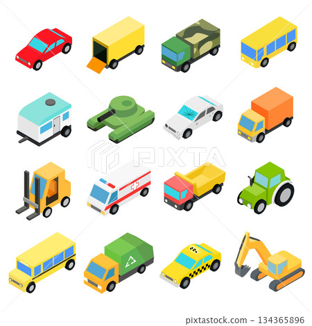 Types of automobiles isometric set 134365896