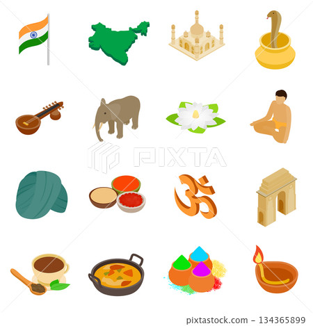 India isometric 3d icons set 134365899