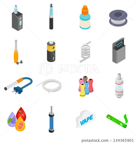 Electronic cigarettes isometric 3d icons Electronic cigarettes isometric 3d icons 134365901