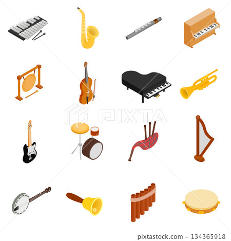 Musical Instruments set icons, isometric 3d style 134365918