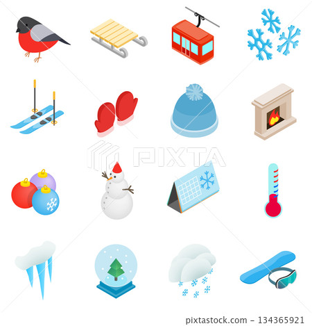 Winter elements icons set, isometric 3d style 134365921