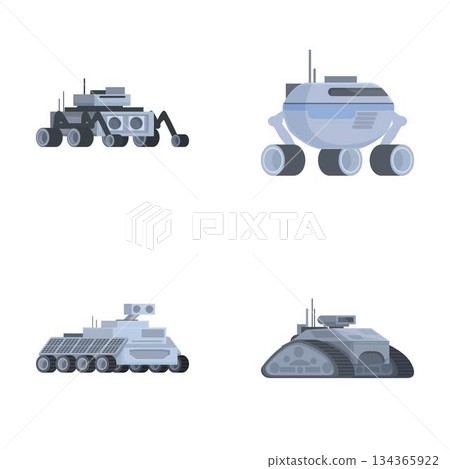 Set of futuristic military vehicles icons 134365922
