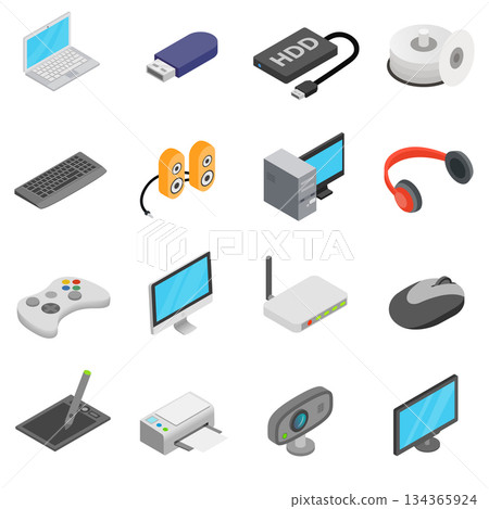 Computer icons set, isometric 3d style 134365924