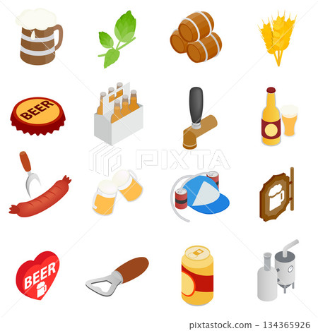 Beer icons set, isometric 3d style Beer icons set, isometric 3d style 134365926