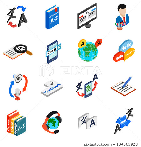 Translator icons set, isometric 3d style Translator icons set, isometric 3d style 134365928