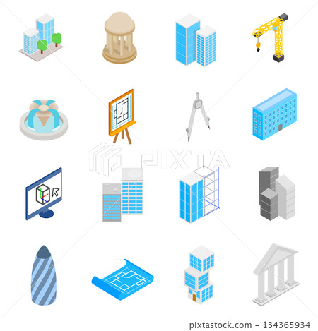 Architecture Icons set, isometric 3d style Architecture Icons set, isometric 3d style 134365934