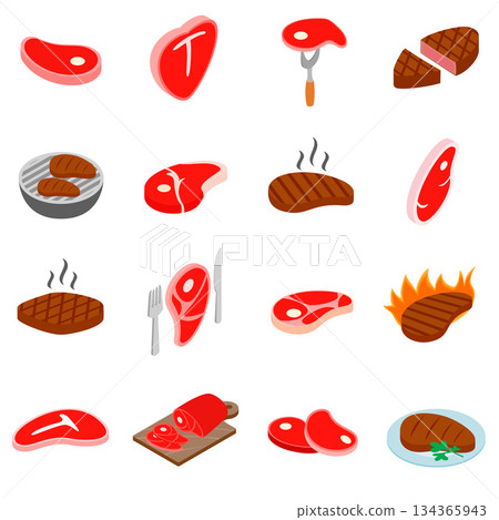 Steak icons set, isometric 3d style 134365943