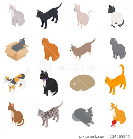 Cat icons set, isometric 3d style 134365945