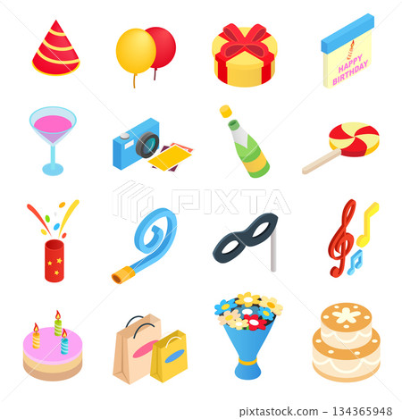 Birthday party isometric icons 134365948