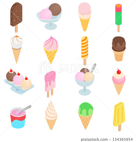 Ice cream icons set, isometric 3d style Ice cream icons set, isometric 3d style 134365954