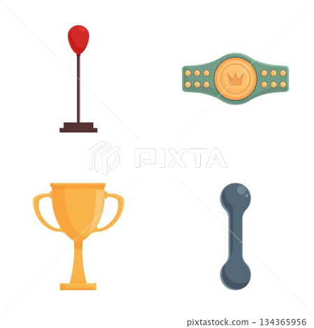 Game achievement icons set trophy, medal, pin, weights 134365956
