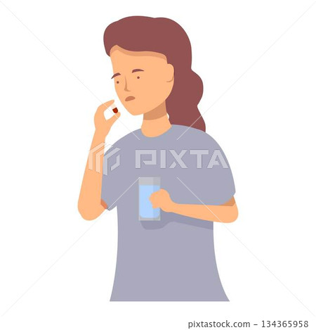 Young woman taking pills with water Young woman taking pills with water 134365958