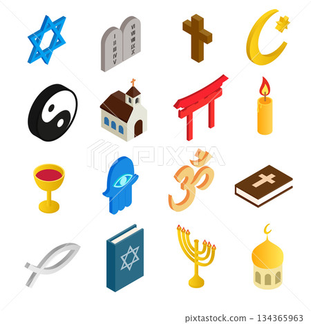 Religion isometric 3d icons set Religion isometric 3d icons set 134365963