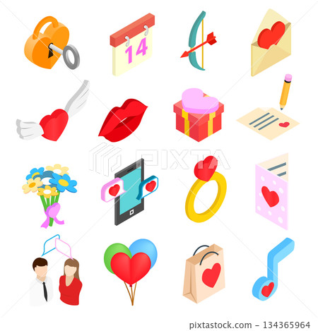 Valentines isometric 3d icons set Valentines isometric 3d icons set 134365964