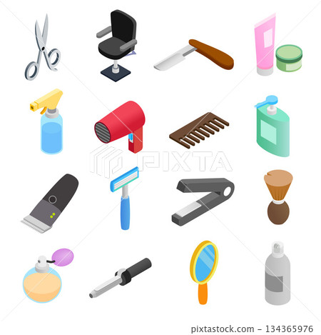 Barber shop isometric 3d icons 134365976