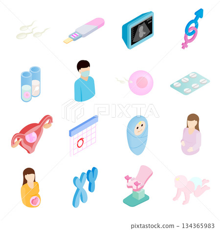 Pregnancy isometric 3d icons set Pregnancy isometric 3d icons set 134365983