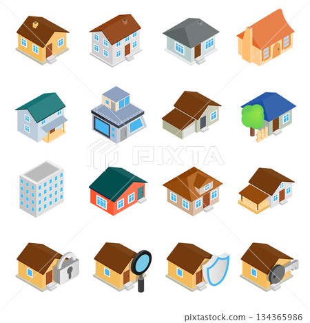 Houses isometric 3d icons set Houses isometric 3d icons set 134365986