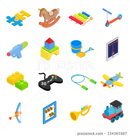 Toys isometric 3d icons set 134365987