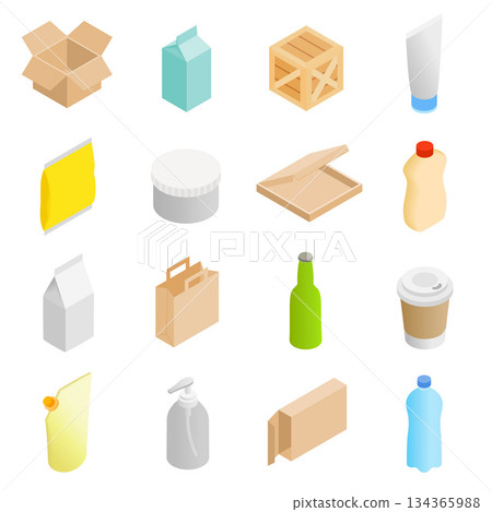 Packaging isometric 3d icons set 134365988