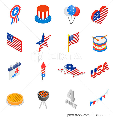 Independence day isometric 3d icons 134365998
