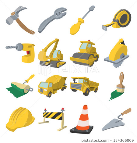 Construction cartoon icons Construction cartoon icons 134366009