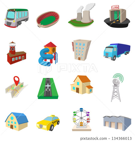 City icons set, cartoon style 134366013