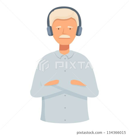 Senior man cartoon with headphones 134366015
