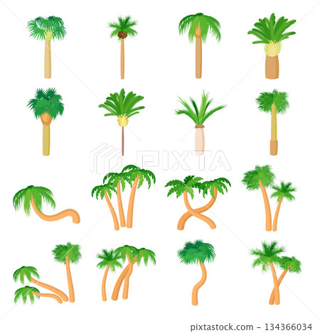 Palm icons set, cartoon style 134366034