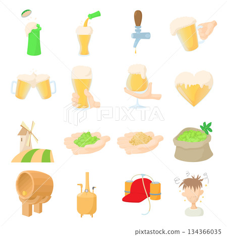 Beer icons set, cartoon style 134366035